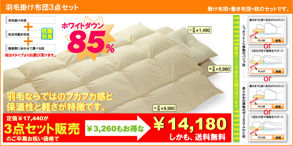 羽毛掛け布団3点セット